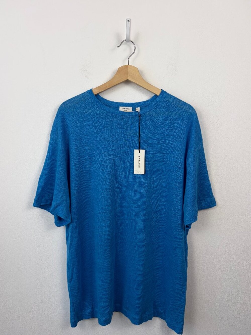 Aritzia Babaton Pegasus Splash Blue Linen T-Shirt Size L NWT